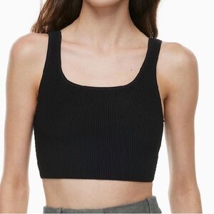 Babaton Sculpt Knit Ribbed Square Neck Cropped Tank Top in Black